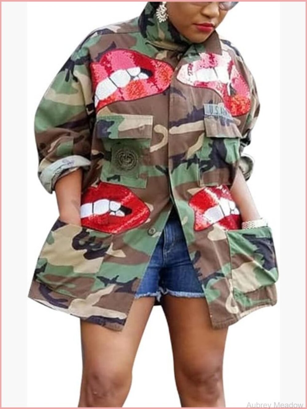 Women's Army Fatigue Cargo Jacket Trench Coat Plus Size Long Sleeve